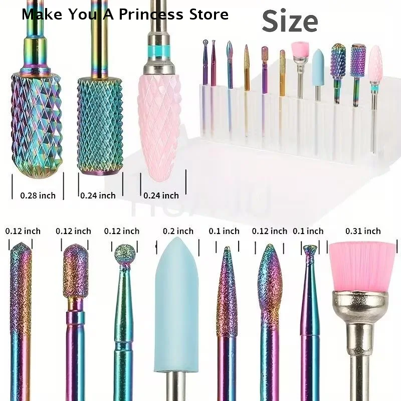 【HBA】11個/箱 プロ仕様 セラミックネイルドリルビットセット 電動マニキュアネイルファイルビット アクリルジェルネイルとキューティクル用