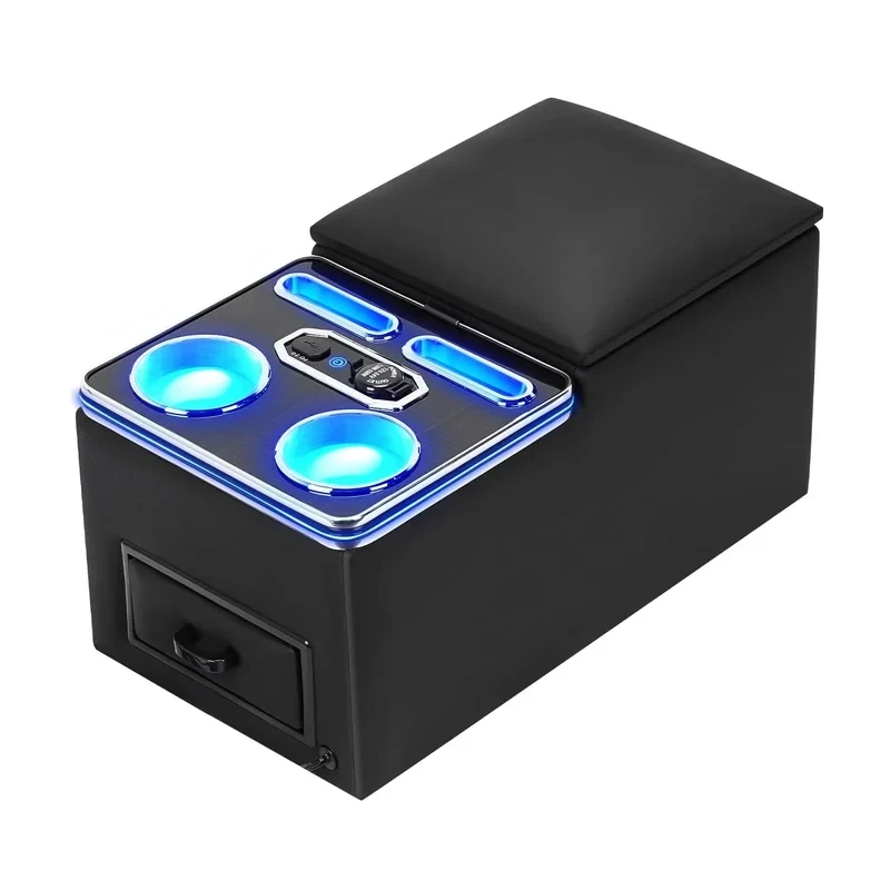 7-Color Mood Lighting Center Console Organizer Rear Armrest Back Bench Seat Storage Box For Car Minivan Van Truck