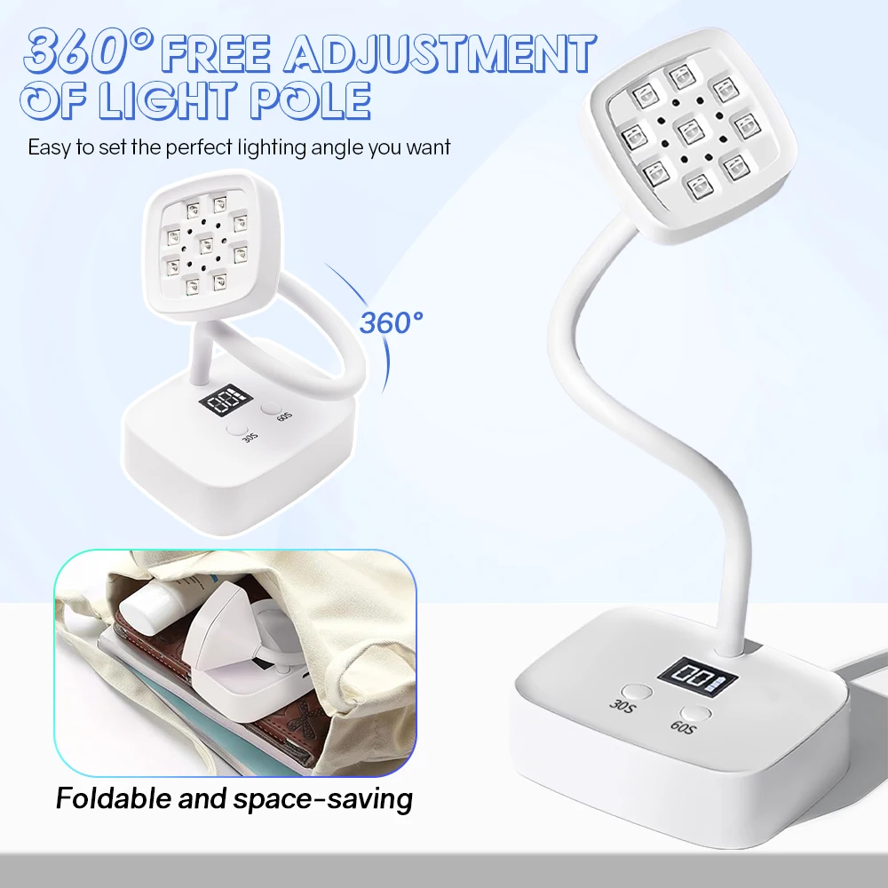 Mini UV LED-nagellamp Oplaadbaar 27 W UV-licht voor gelnagels Draadloze draagbare nageldroger 360 ° Draaibare Poolse uithardingslamp