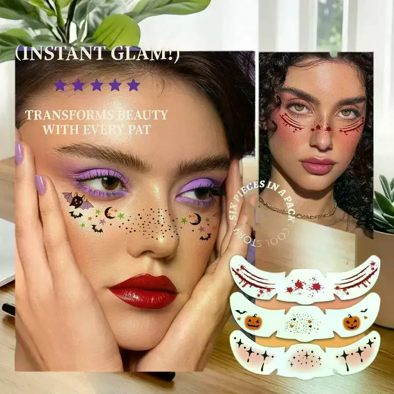 6장 주근깨 스티커 크리스마스 메이크업 스탬핑 파티 메이크업 패치 얼굴 타투 볼 메이크업 타투 얼굴 블러셔 스티커
