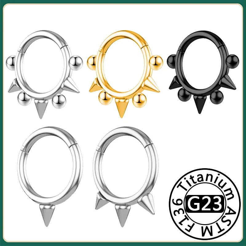 

New G23 Titanium Septum Ring Hoop Piercing Nose Rings Cone Spike Piercing Helix Cartilage Clicker Tragus Earrings Body Jewelry