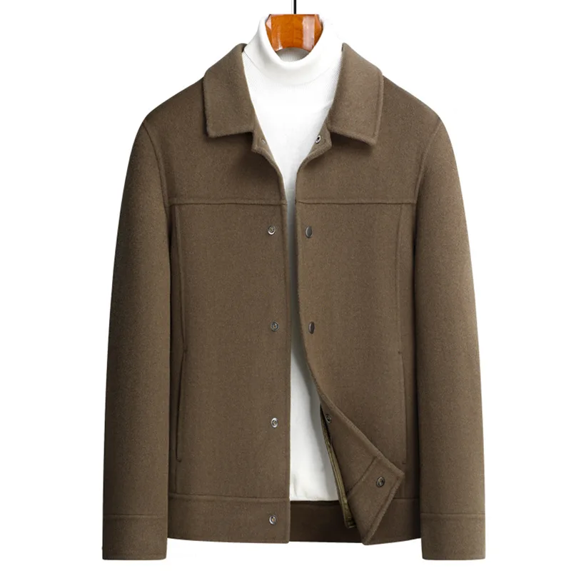 

100% Wool Double-sided Woolen Jacket for Men Autumn and Winter Fashionable Casual Lapel Top Short Style Solid Color Coat