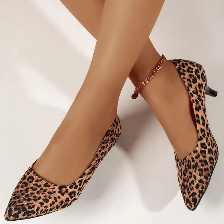 2024 New Plus Size 43 Sexy Elegant Women\'s Shoes Fashion Leopard Print Pointed Toe Thin High Heels Sandals Chaussure Femme Pumps