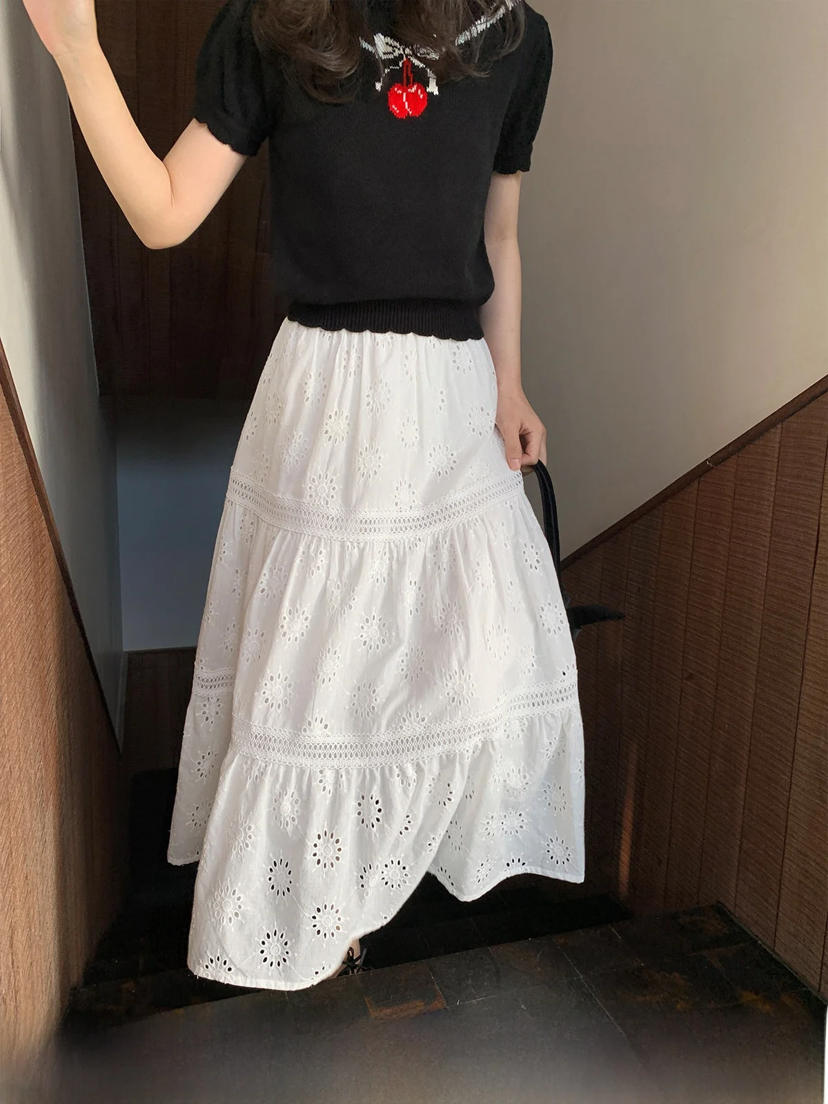 

Юбка трапециевидной формы с высокой талией и вышивкой Hello, женская весна-лето, новая хлопковая универсальная юбка-миди