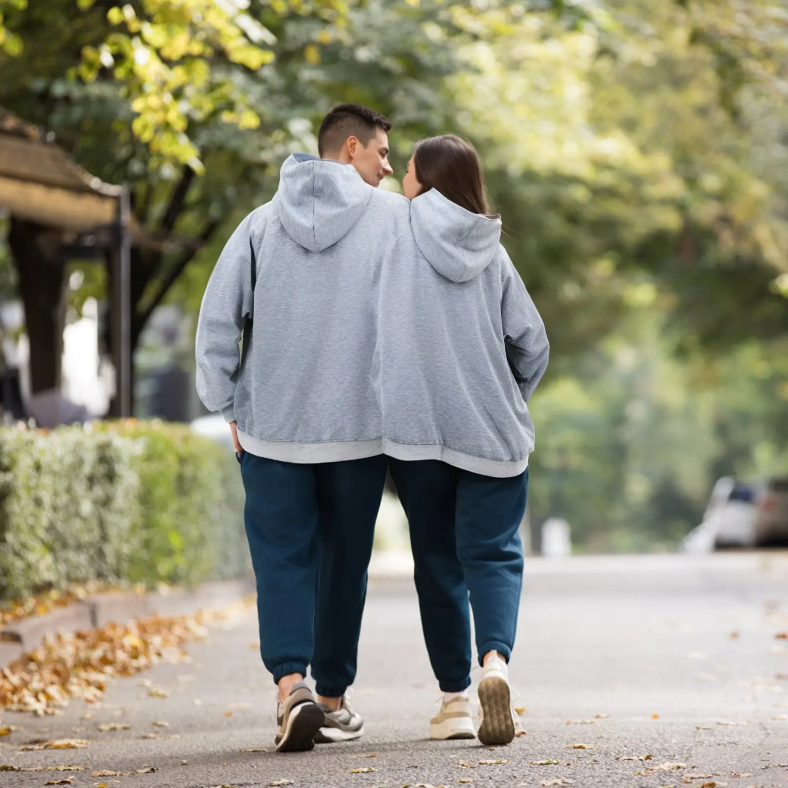 Oversize Couple Hoodie Conjoined Double Sweatshirt Funny Matching Hoodie for Couples Two Person Pullover Casual Wear view 6