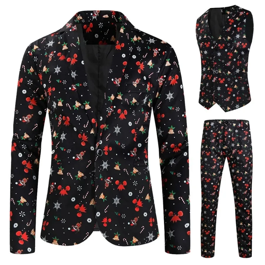 New Men's Suit Sets Rainbow Striped Print Blazers Jacket+Pants+Vest Three Pieces Halloween Christmas Party Stage Singer Costumes