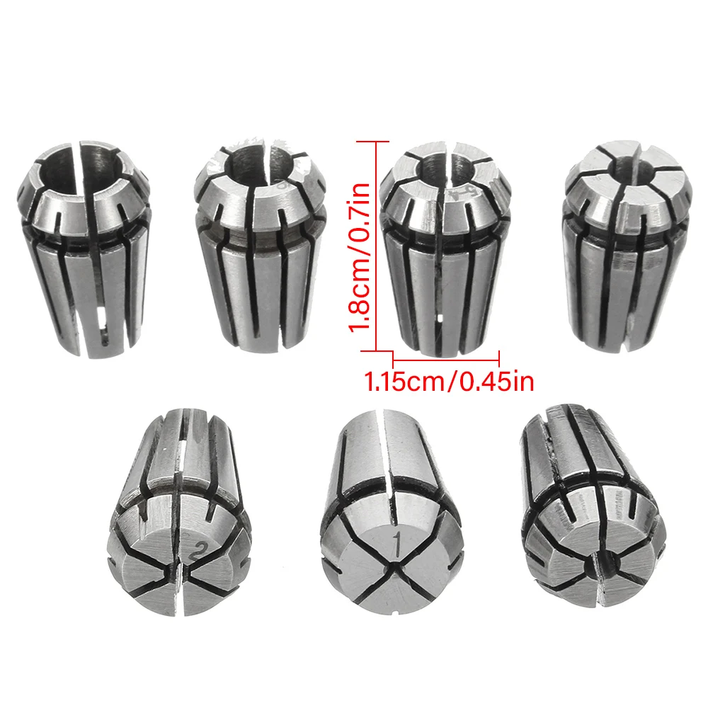 7Pcs High Carbon Steel ER11 Spring Collet ER11A 1/2/3/4/5/6/7mm Set+5mm Extension Rod Motor Shaft Holder For CNC Lathe Engraving