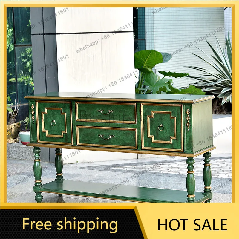 Factory Direct American Country Entrance Cabinet Solid Wood Old Art Partition Decorative Edge Cabinet
