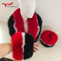 Winter 2021 New Style 100% Real Fox Fur Scarf Women's Coat Fashion Luxury Warm Fur Collar And Cuff Set Ladies Shawl Scarfs