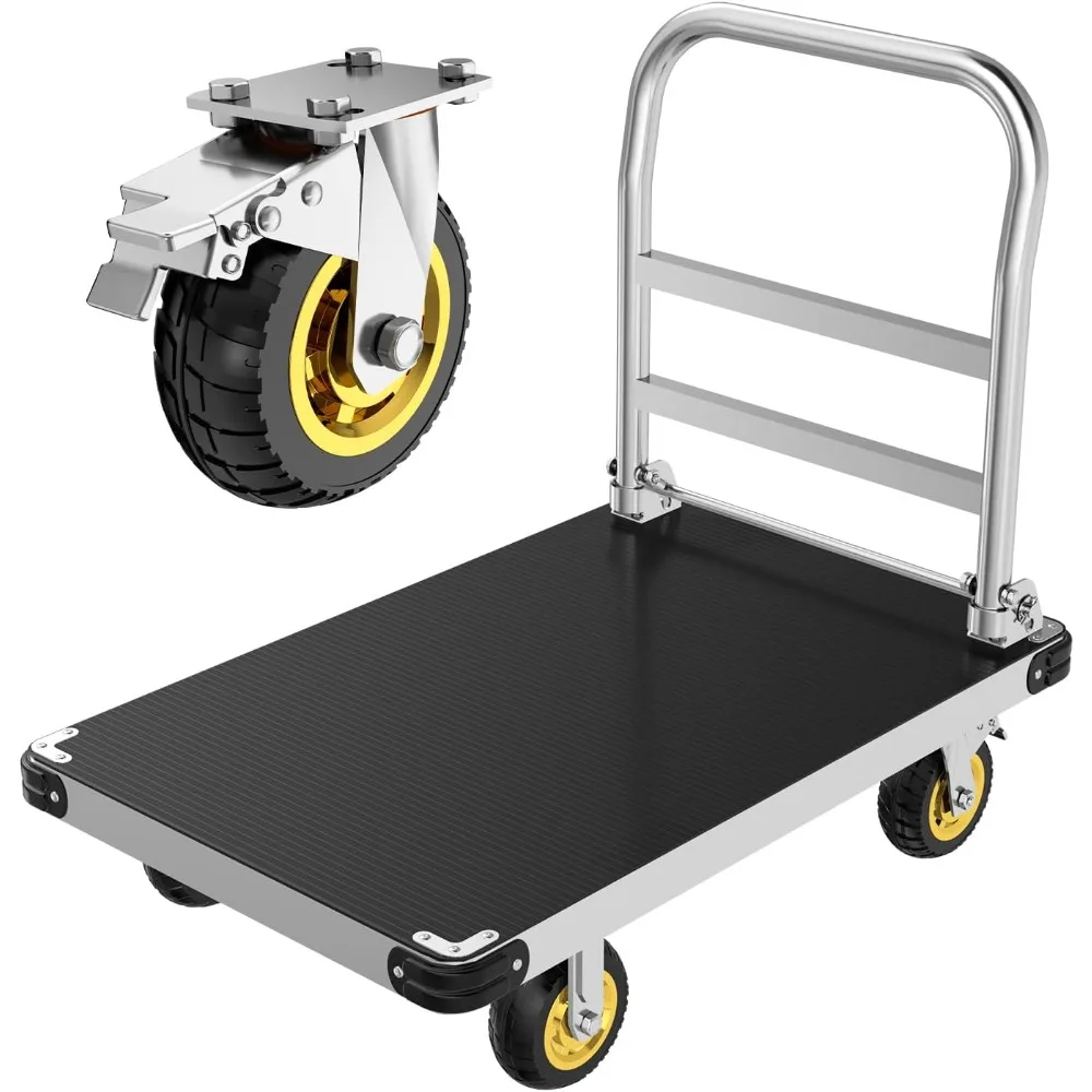 

Platform Truck, 2200 LBS Capacity with Reinforced Bottom Support, 2MM Thick Steel Flatbed with 6'' Swivel Brake Wheel
