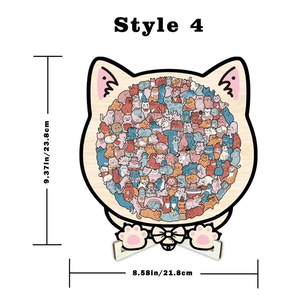 Rompecabezas en forma de gato de color Morandi de 135 piezas con marco de silueta de gato Rompecabezas de madera de gato de color macarrón
