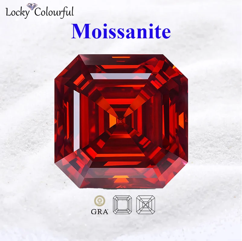 

Moissanite Asscher Shape Garnet Color Top Quality Charms Bead for DIY Jewelry Making Necklace Ring Material with GRA Certificate