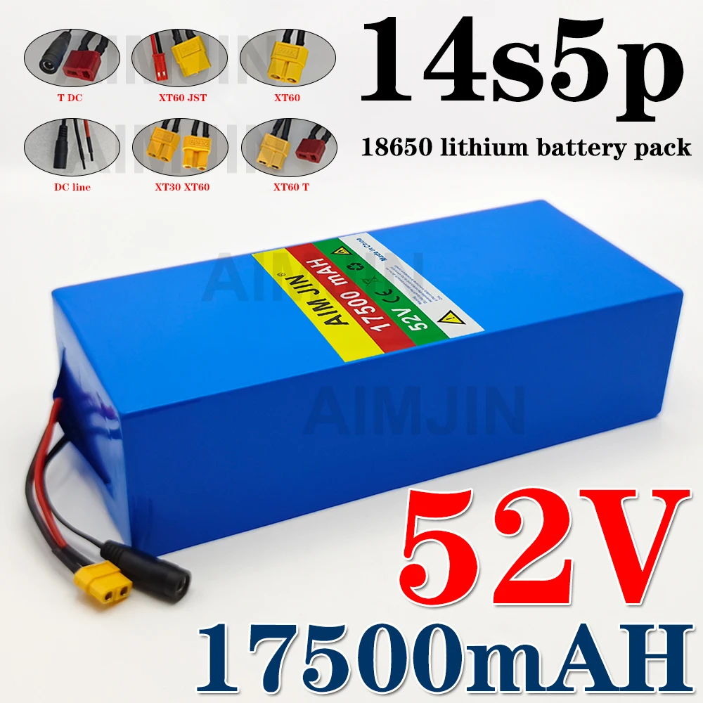 14S5P lithium battery 52V 17.5AH 18650 with BMS For 1500W various electronic devices and transportation equipment+charger