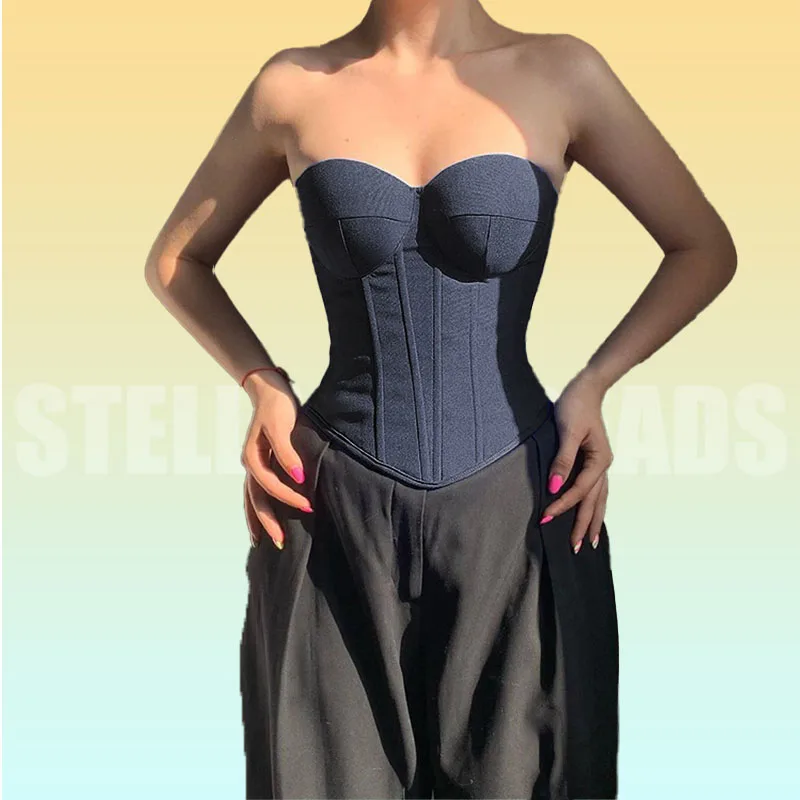 Retro-Inspired Blue Denim Corset Top for Women – Easily Emits Timeless Elegance and Brims with Nostalgic Retro Allure