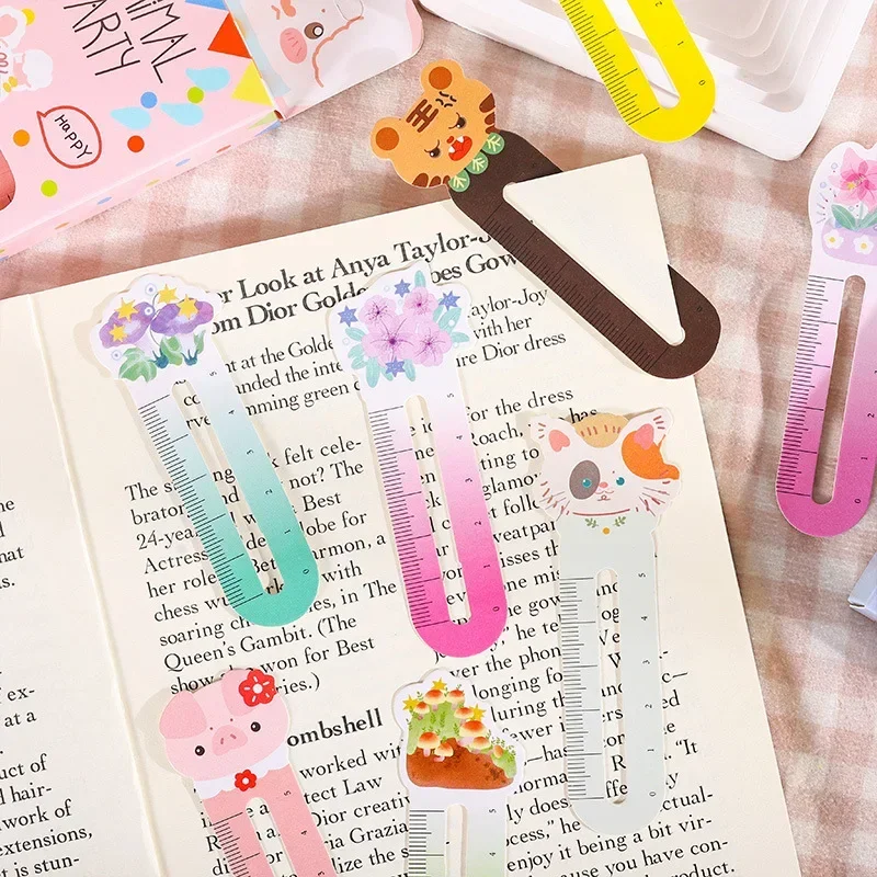 30pcs/box Cute Bookmark Creative Lovely Cartoon Animal Bear Rabbit Ruler Bookmark Kawaii Student Bookmark School Read Supplies