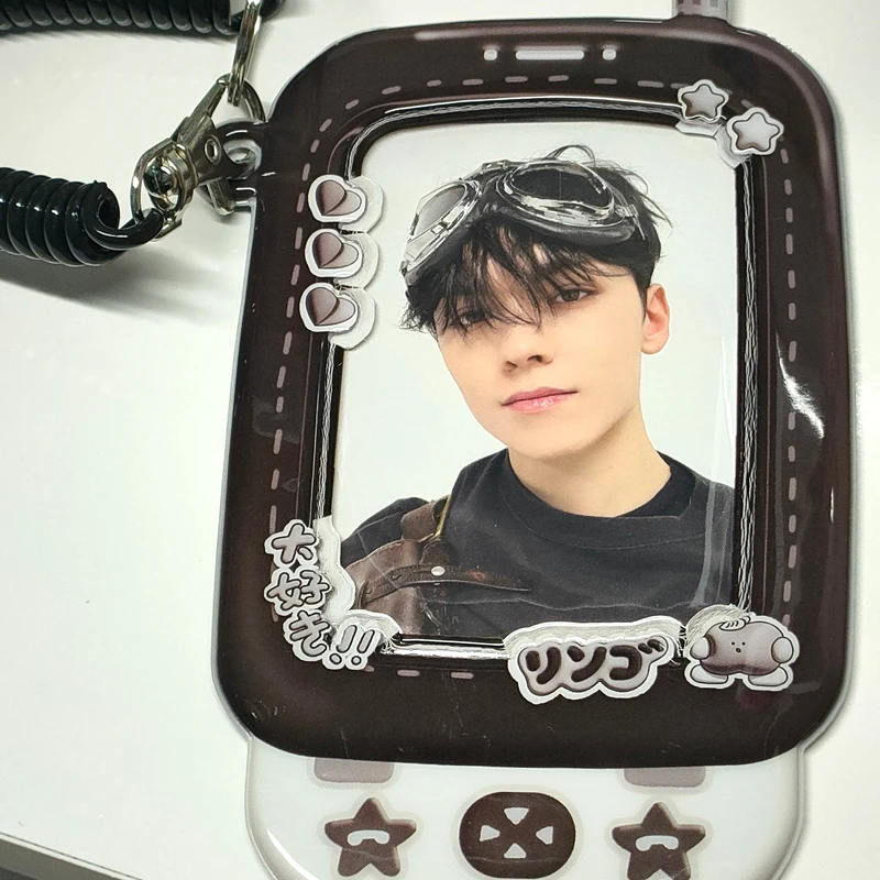 New Cute Slider Phone Shape Card Holder Bus Card Bank ID Card Protective Display Sleeves Kpop Students Bag Pendant Girls Gift