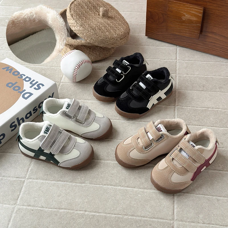 

Children Running Sneakers Shoes 2025 Winter Fashion New Fleece-lined for Warmth Baby Boys Girls Soft Children Sport Shoes