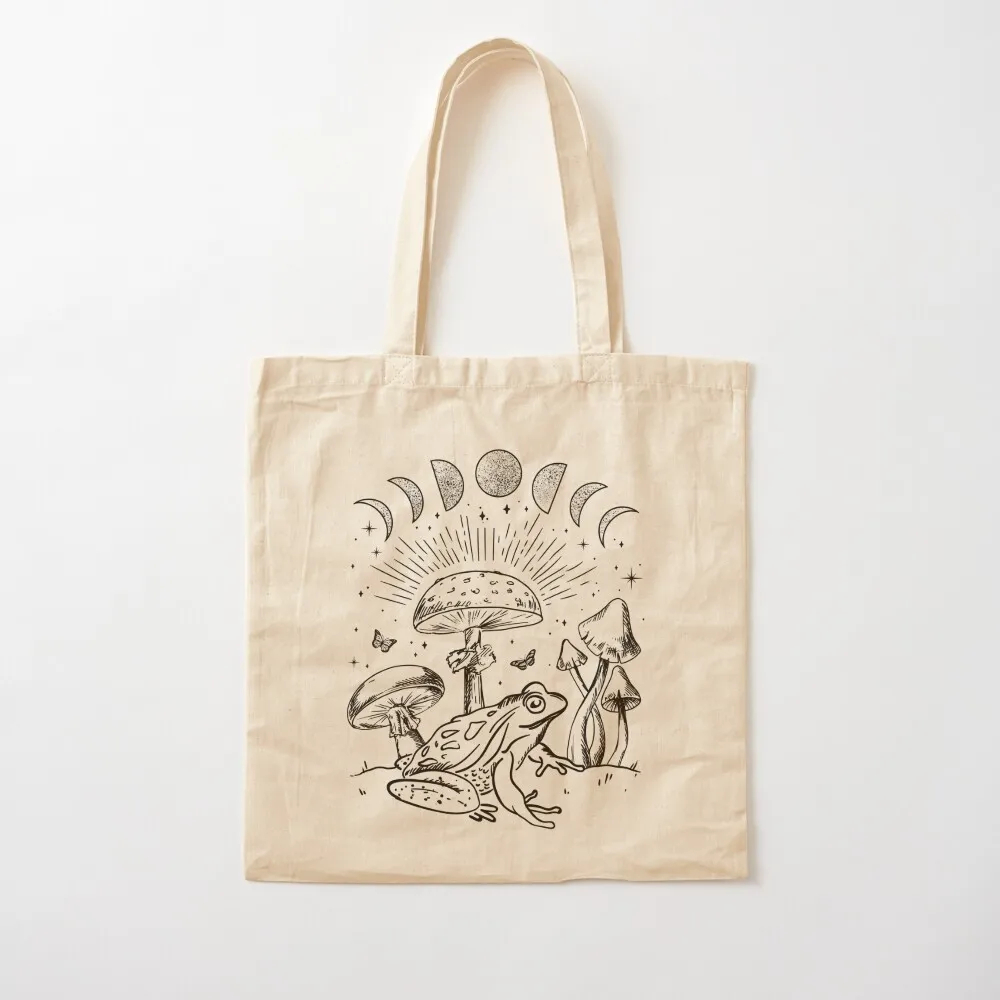 Frog Under Mushroom: Goblincore Cottagecore Aesthetic, Goth Mystical Edgy Alternative Look, Fungi Butterfly Toad in Tote Bag