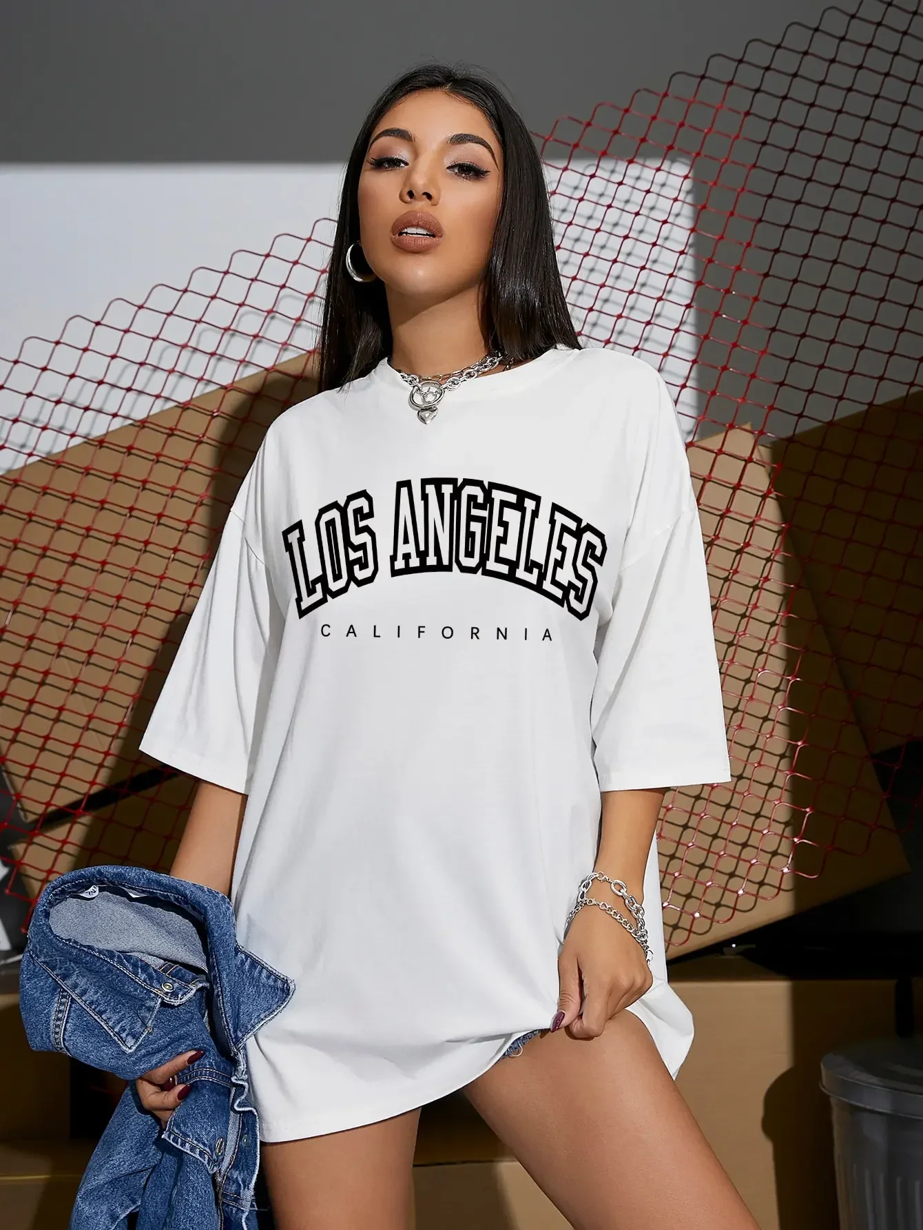 Women T-Shirt Los Angeles California USA Street Oversized T-Shirts Fashion Hip Hop Short Sleeve Breathable Tops Loose Streetwear