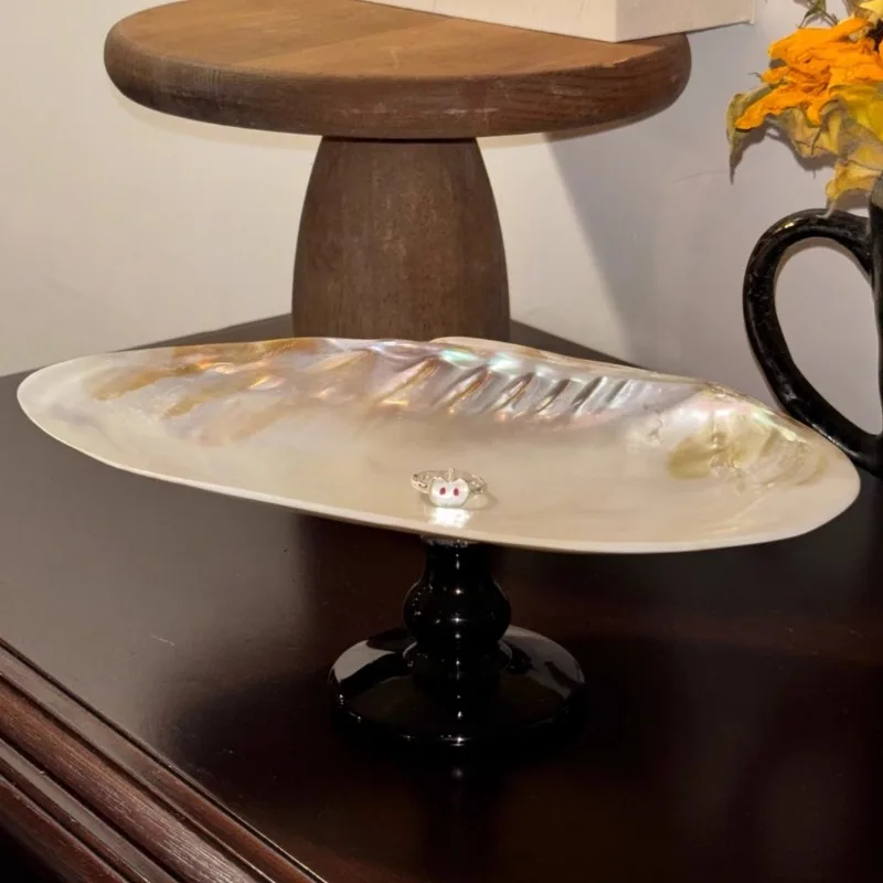 French Style Pearl Accent Shell Plate, Elegant Serving Tray for Dessert Fruit Snacks Tray,Light Luxury Birthday Gift for Her
