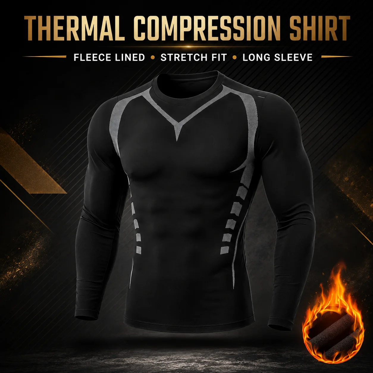 Men's Thermal Compression Shirt Fleece Lined Long Sleeve Baselayer Stretch Fit Autumn & Winter Running Gym Training Athletic Top