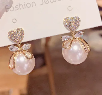 Silver Needle Korean Fashion Crystal Pearl Drop Earrings for Women Jewelry 2024 Trending New Luxury Zircon Women\'s Earrings