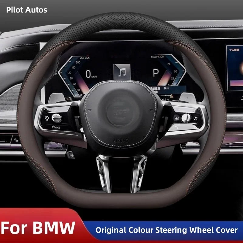 Original Color Car Steering Wheel Cover Genuine Leather Breathe Nappa For BMW 3 4 5 series 330 525 530i x1 x3 x5 2024 2025