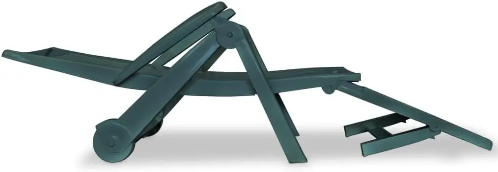 Sun Lounger With Footrest - Weather-Resistant Plastic Reclining Outdoor Chair - Portable, Foldable Design - Green