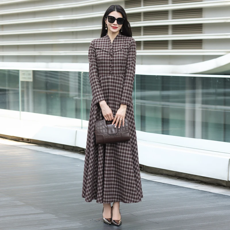 فستان نسائي أنيق منقوش بأكمام طويلة للتخسيس لخريف 2025 نمط جديد ثوب سيدة شابة تنورة طويلة أنيقة #4