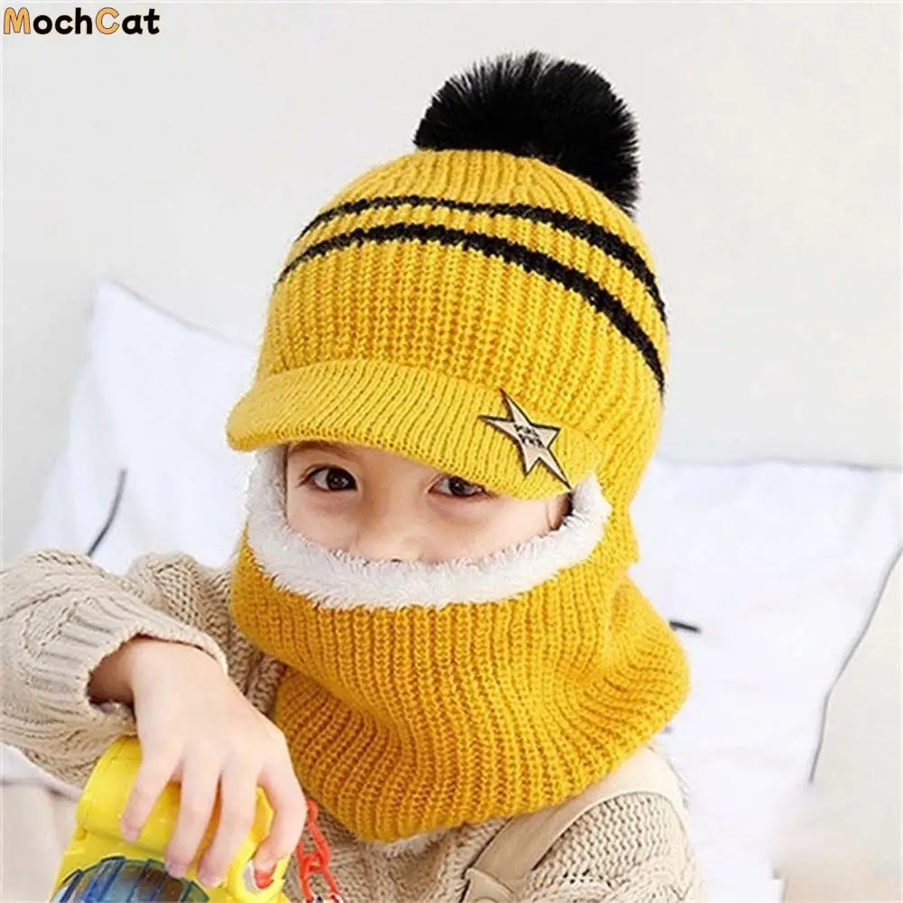 

Toddler Woolen Kids Face Guard Fleece Lining With Scarf Full Face Cover Baby Bonnet Children Winter Hats Kids Caps Knitting Hat