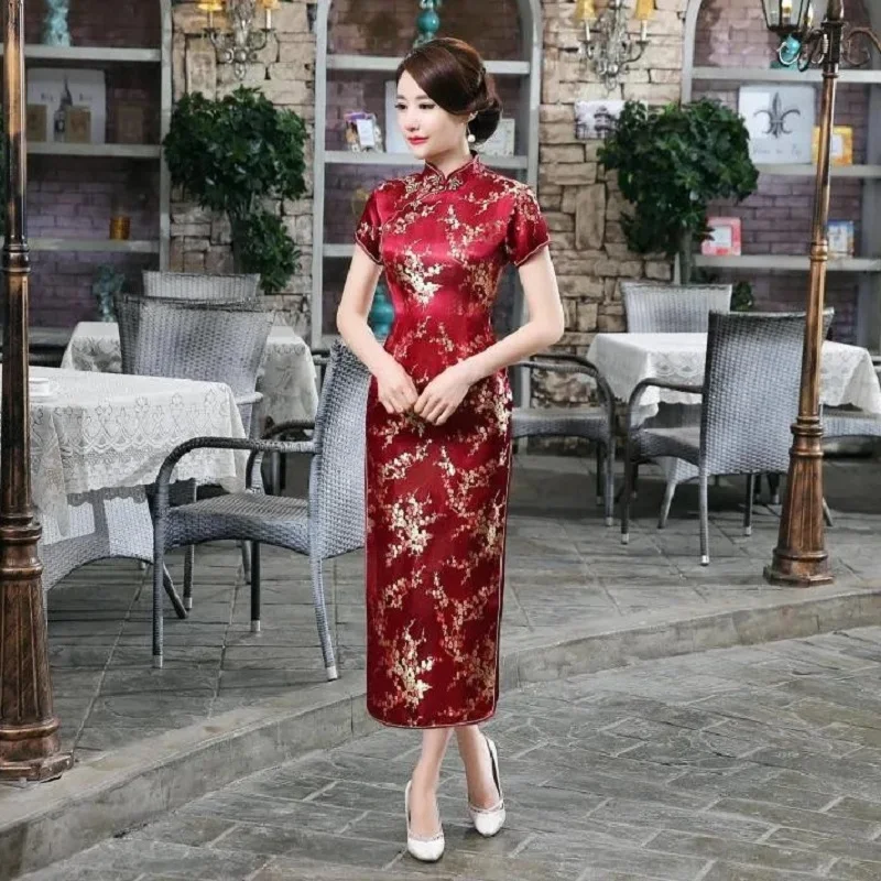 Double-sided Opening Long Cheongsam Sexy Wedding Evening Party Dress Elegant Chinese Classic Women\'s Qipao