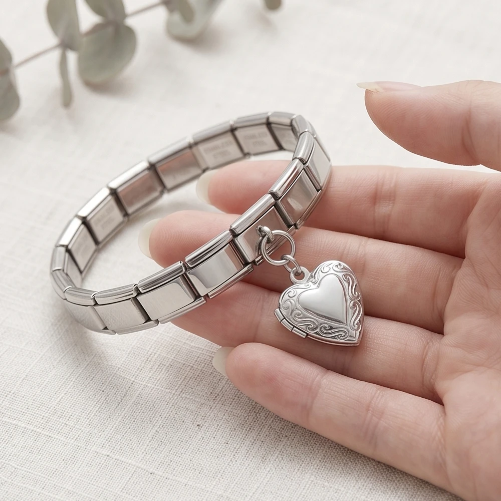 Customized Personalized Image Photo Openable Italian Charm Heart Pendant Link Fit 9mm Stainless Steel Bracelet DIY Beads Jewelry - view 6