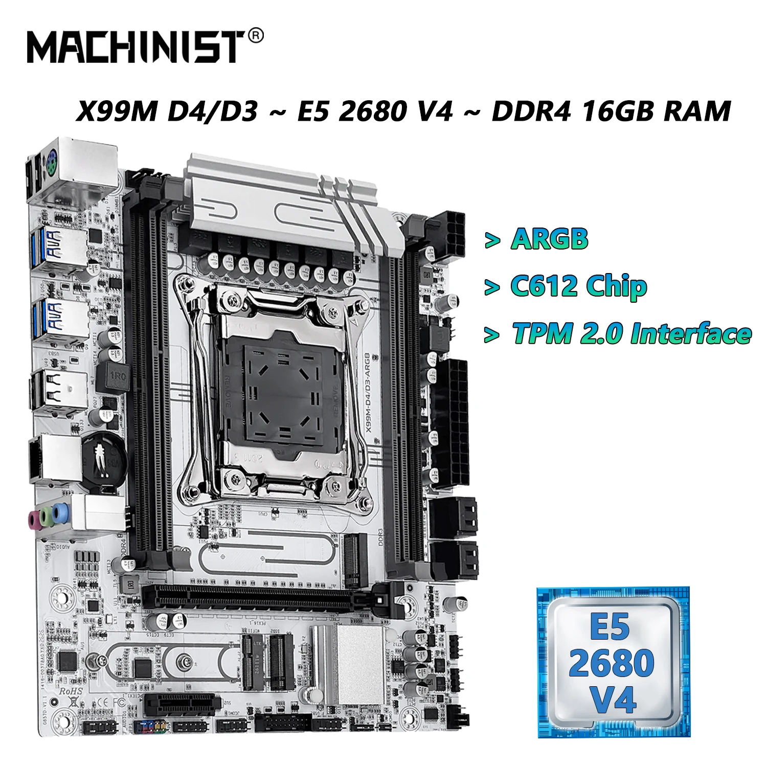 MACHINIST X99 Motherboard Xeon E5 2680 V4 LGA 2011-3 CPU DDR4 16GB RAM Support TPM2.0 ARGB C612 Chip DDR4/DDR3 Slot X99M D3/D4 view 3
