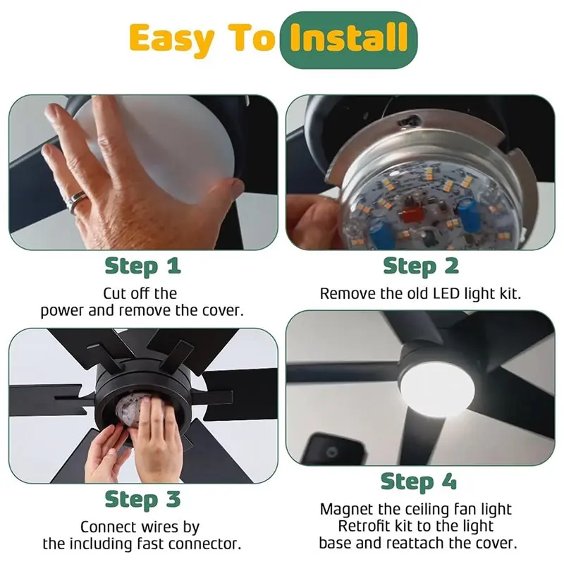 AC39-Ideal For Home And Workplace 4 Inch 18W LED Ceiling Fan Light Replacement Kit 3CCT Dimmable, 120V