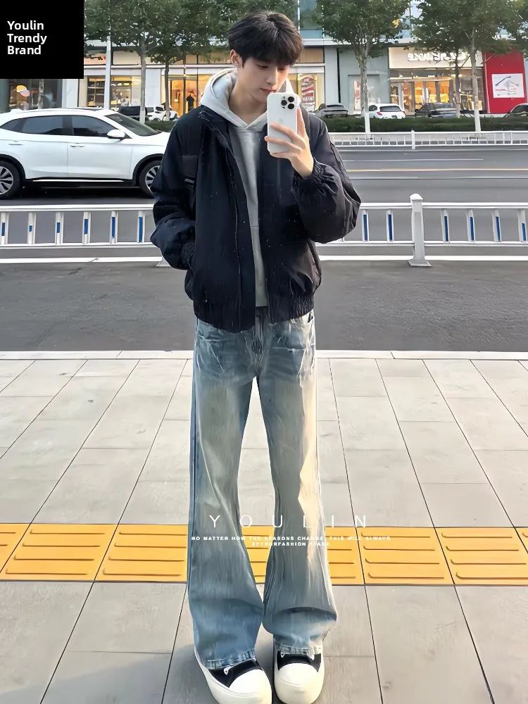 

Cleanfit Men's Slim Fit Straight Leg Jeans Lightning Pattern High Waist American Sle Spring Autumn Casual Travel Comfortable