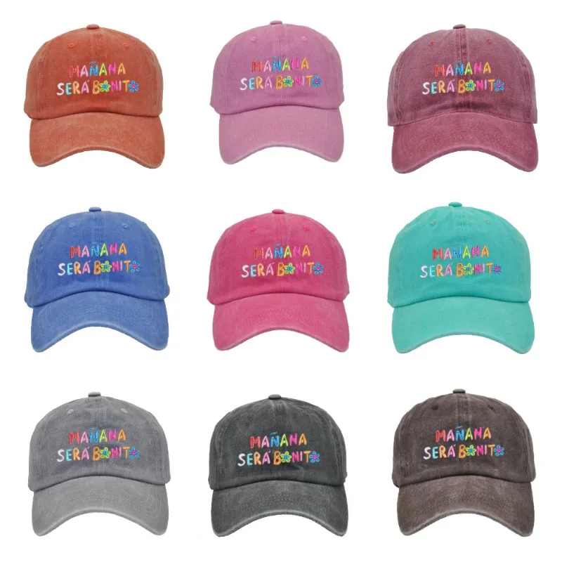 

2024 New Manana Sera Bonito Washed Embroidered Baseball Cap Men's and Women's Retro Washed Cotton Adjustable Truck Driver Hat