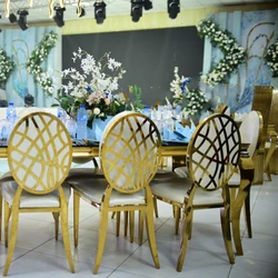 100pcs)Chairs Seat Stainless Steel Wedding Event Rental Dining Restaurant Changeable O Back Design Gold  White Hotel Furniture