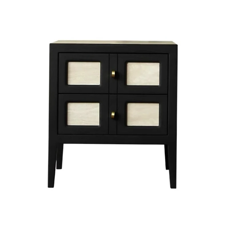 

French retro bedside table black master bedroom household solid wood bedside small cabinet locker cave stone slate creative