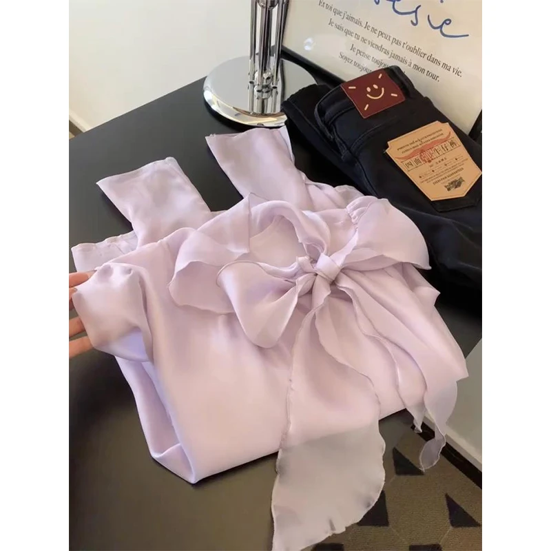 

Женский свободный длинный све Sweet Purple irt, весна 2023, новый корейский воротник Lazy Match из хлопка с вышивкой