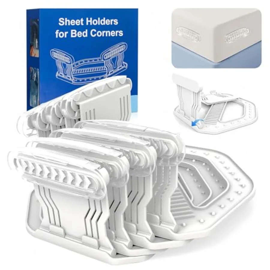 

Bed Sheet Holder for Corners Mattress Sheet Corner Holders Grippers - Heavy Duty ABS Plastic Lock System, Keep Fitted Sheets Fi