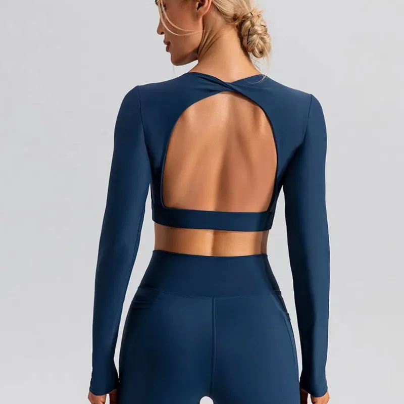 Yoga Shirts for Women Workout Long Sleeve Pad Crop Tops Fitness Clothing Sports Tops
