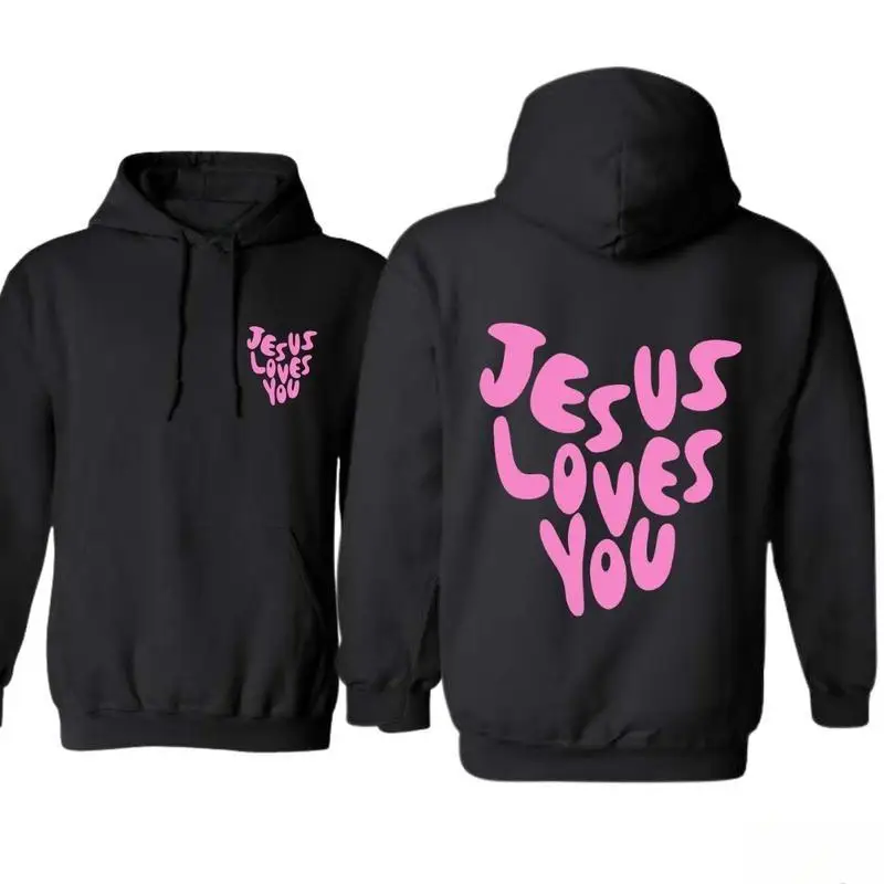 

Jesus Loves You Hoodie Women's Religious Slogan Pullover Sweatshirt Jumper Christian Streetwear Top for Faith Gift Fall
