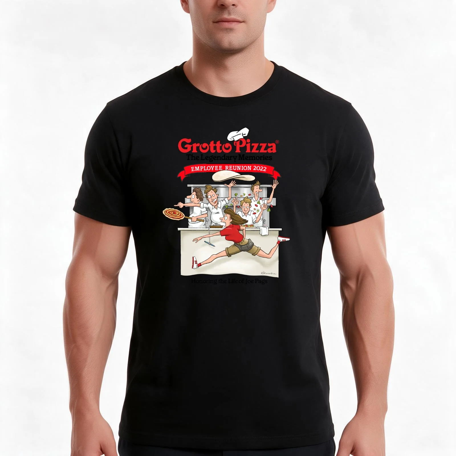 Grotto Pizza Employee Reunion 2022 T-Shirt, Summer Casual Cotton Tee, Oversized Streetwear Tops, Vintage Graphic Print