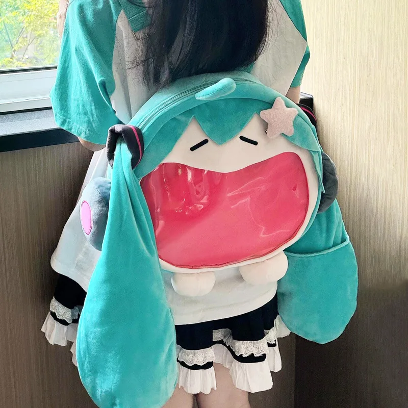 New Anime Hatsune Miku kawaii Big Mouth Bag high-capacity Backpack cosplay prop Doll Toys decorate Gifts image 3