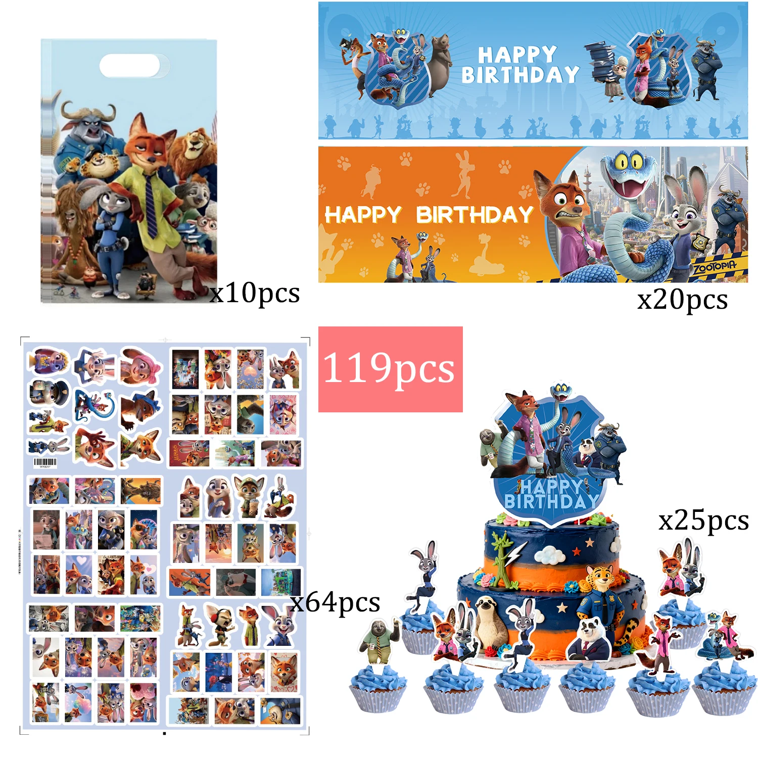 Zootopia 2 décoration de fête d'anniversaire tirer drapeau bannière ballon décoration de gâteau ensemble fournitures de fête filles enfants garçons faveur bébé douche