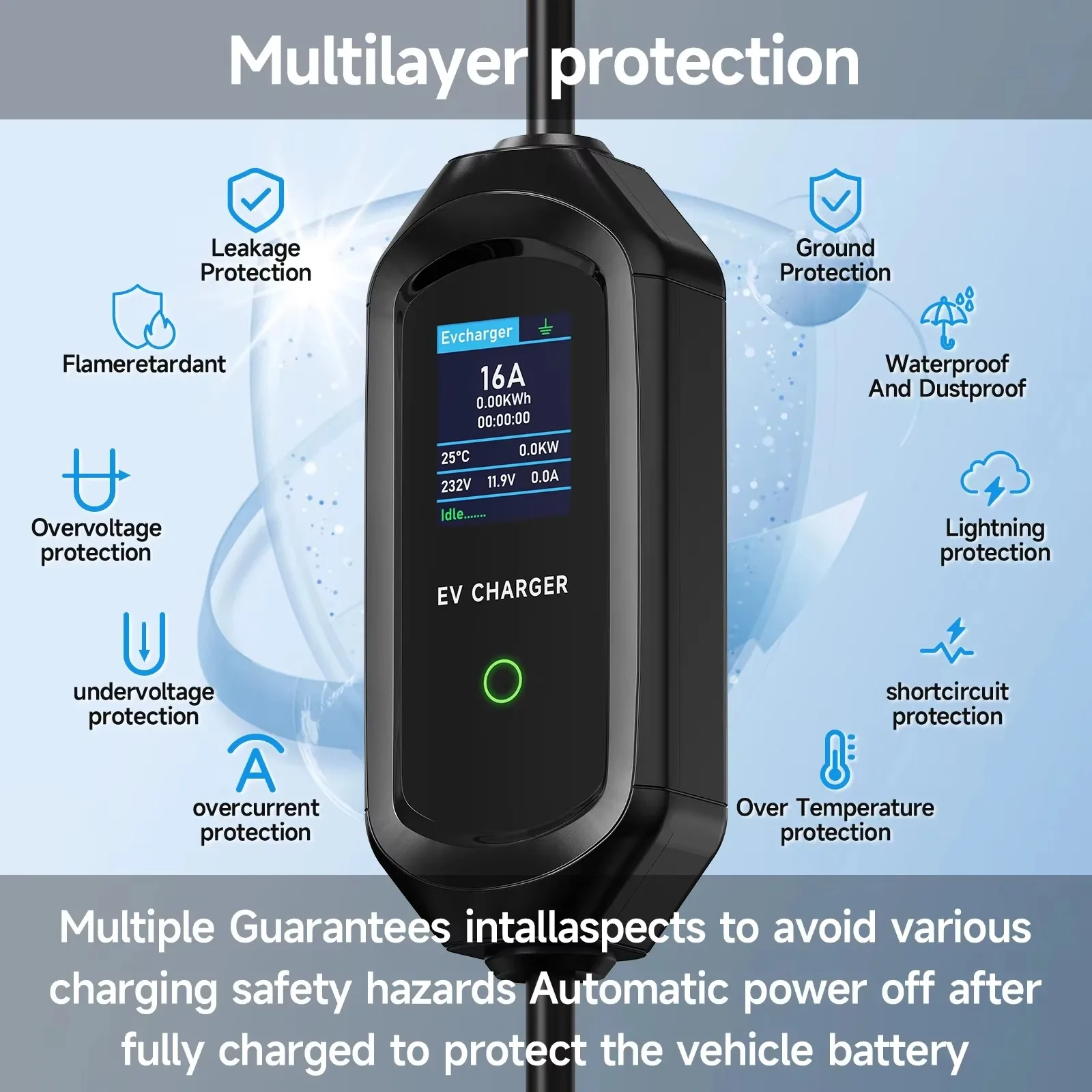 AFEEV 3.5KW Type2 IEC62196-2 Portable EV Charger 16A Type1 Electric Car Charger GB/T EVSE Fast Charging Cable WiFi APP Control