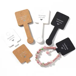 50pcs 10x4cm Half-fold Cards Self-adhesive Price Tag Jewelry Packing Accessories Bracelet Ring Holder Handmade with Love Sticker