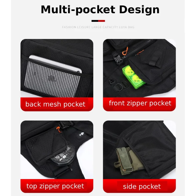 Tactical Camping Fishing Vest Pack Fly Fishing Chest for Women Men Outdoor Mesh Front Rig Adjustable Multifunction Pockets Bag view 4
