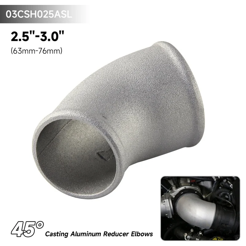 For Universal Turbo Cast Aluminium Silver 45° Reducing Elbow Pipe Tube 150mm OD 3‑2.5 3‑3.5 3‑4 3.5‑4 Inch