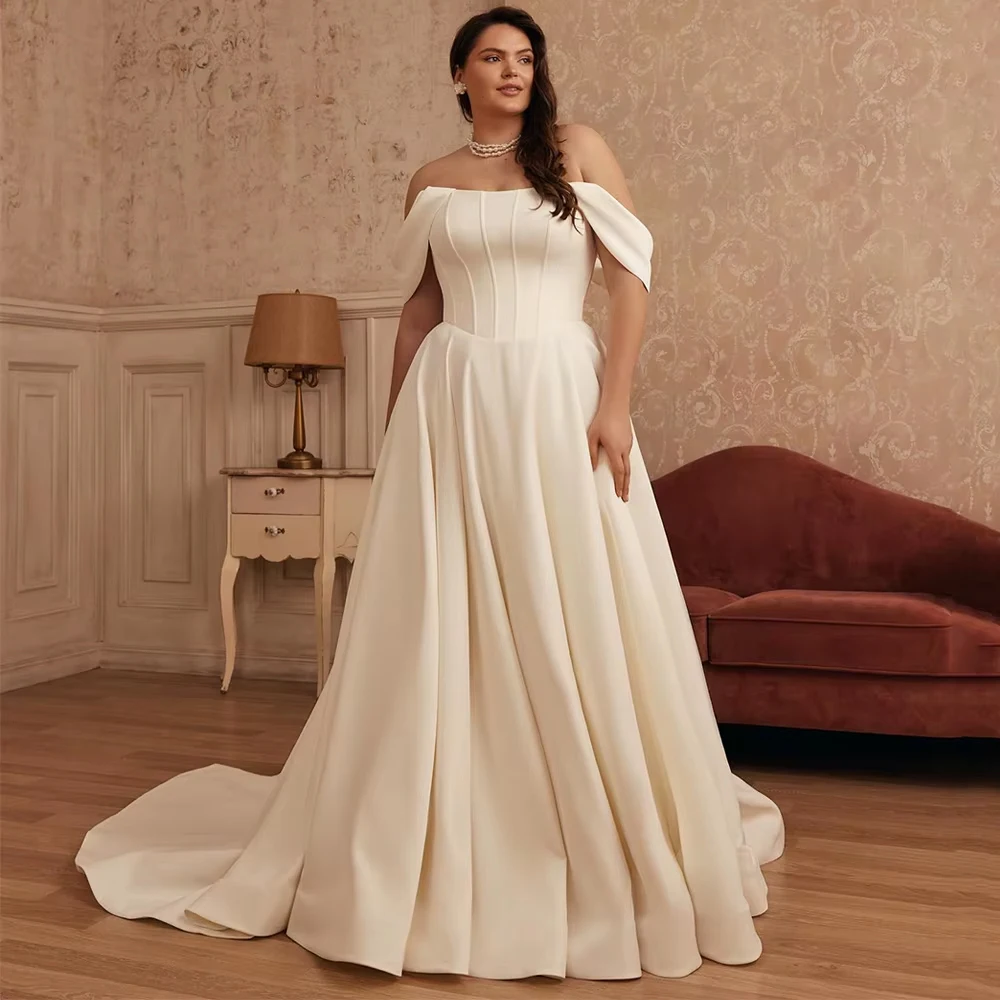 Abito da sposa taglie forti personalizzato Vestido De Noiva con spalle scoperte scollo rotondo gonna drappeggiata Sweep Train abito da sposa donna